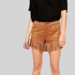 Leather Fringed Suede Shorts front