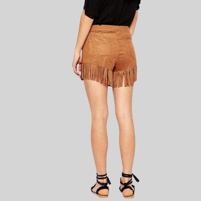 Leather Fringed Suede Shorts back side