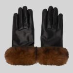 Women's black leather gloves back