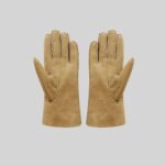 Yellow leather gloves for women back view
