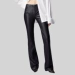 Effortless Style with straight leg leather pants women front view