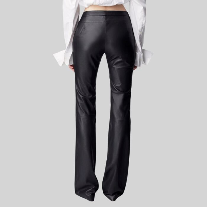 Effortless Style with straight leg leather pants women back view