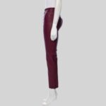 Explore women burgundy leather pants side view