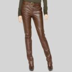Fashionable brown leather pants women