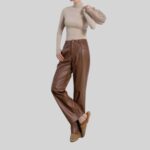 Sleek Sophistication women's straight leg leather pants