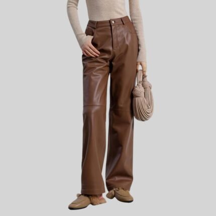 Sleek Sophistication women's straight leg leather pants front view