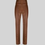 Stylish brown leather pants for women front pose