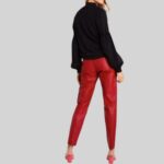 Unleash red leather pants for women back view