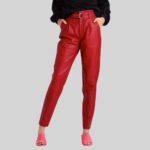 Unleash red leather pants for women front view