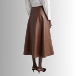 Back view of a chocolate brown leather skirt