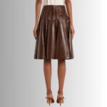 Back view of brown leather pleated skirt