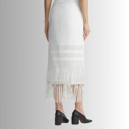 White Leather Fringe Skirt - Back View