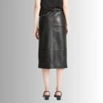 Back view of trendy leather A-line midi skirt