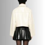 Back view-of white leather jacket for women