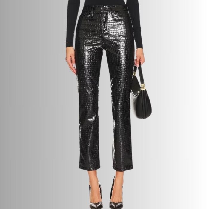 Black Leather Pants Women - Front View