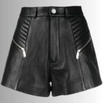 Black leather shorts for women - Front view