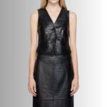 Black Leather Vest for Women - Front View