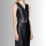 Black Leather Vest for Women - Side View
