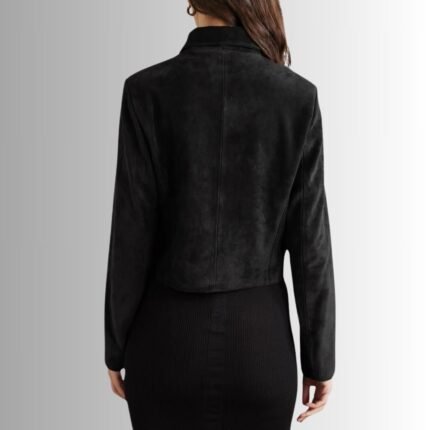 Black Suede Jacket Women - Back View