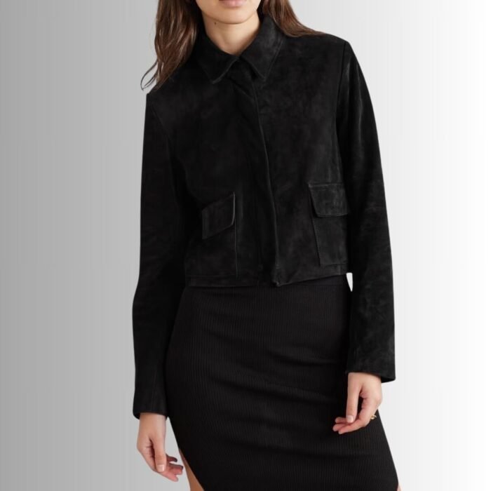 Black Suede Jacket Women - Front View