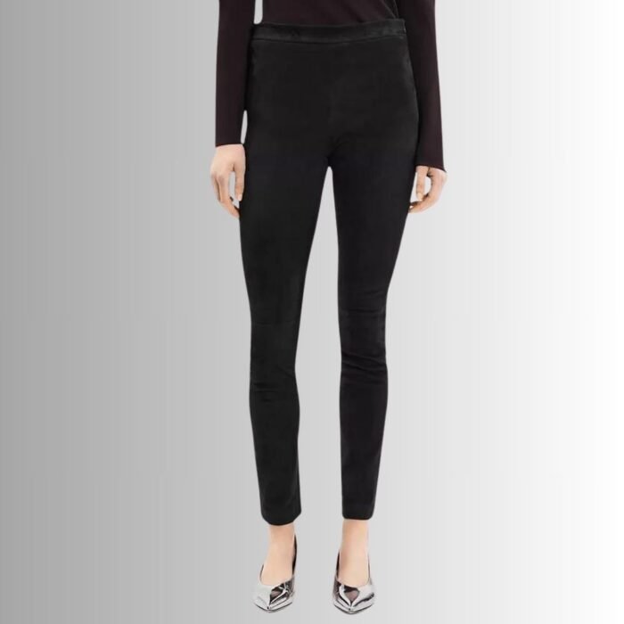 Black Suede Pants Women - Front View