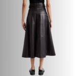 Black leather A-line skirt - Side view