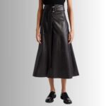 Black leather A-line skirt - Front view