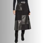 Black leather and suede skirt front view