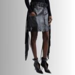 "Black leather fringe skirt - close-up"