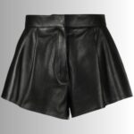 Black leather high waisted shorts - Front view