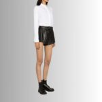 Black leather high waisted shorts - Side view
