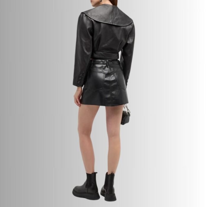 Black leather jacket for women-full back view