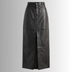 Black leather midi skirt - Full view
