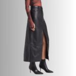Black leather midi skirt - Side view
