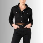 Black suede jacket for women-front view
