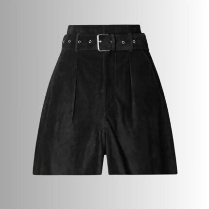 "Black suede shorts - Front view"