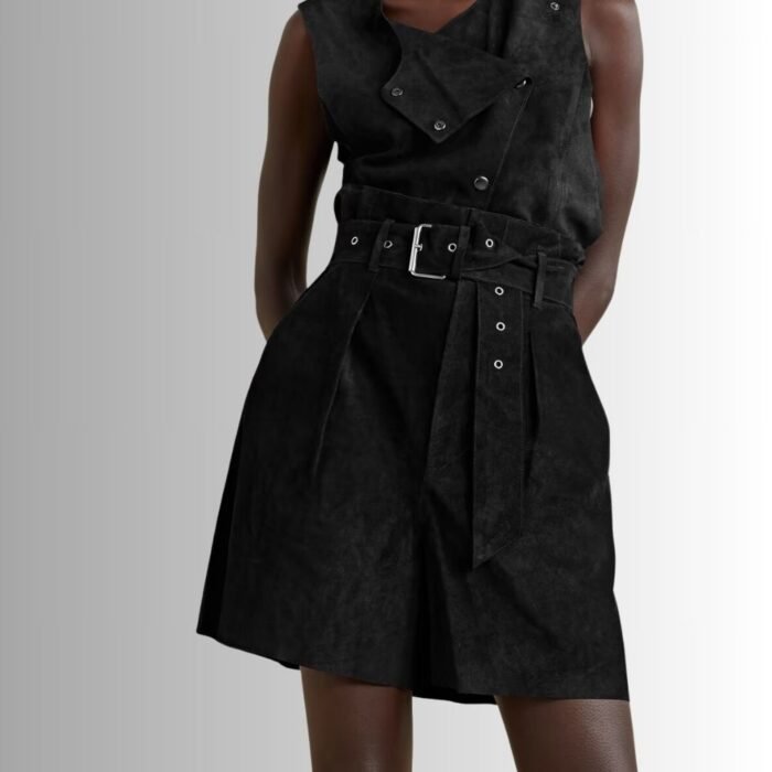 Black suede shorts - Side view"