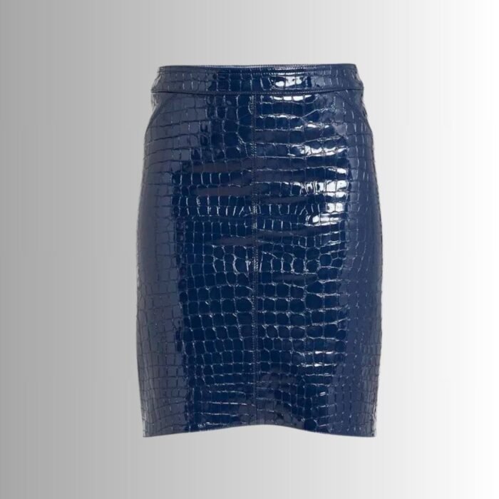 Blue leather skirt full view