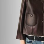 Brown Cropped Leather Jacket - Close-Up