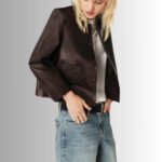 Brown Cropped Leather Jacket - Side View