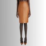 Brown leather pencil skirt front view
