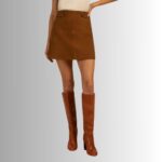 Brown suede mini skirt front view