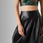 "Close-up of leather biker skirt texture"