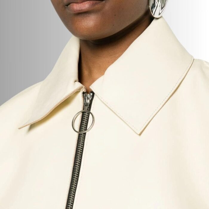Close-up-of white leather jacket for women