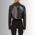 Cropped black leather jacket - Back view