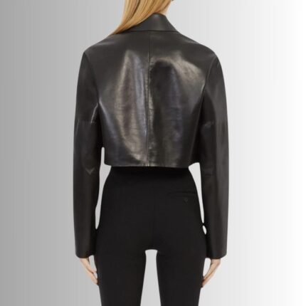 Cropped black leather jacket - Back view