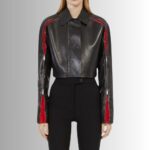Cropped black leather jacket - Front view