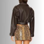 Cropped Brown Leather Jacket - Back View
