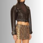 Cropped Brown Leather Jacket - Side View