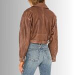 Cropped Brown Leather Jacket Women's - Back View